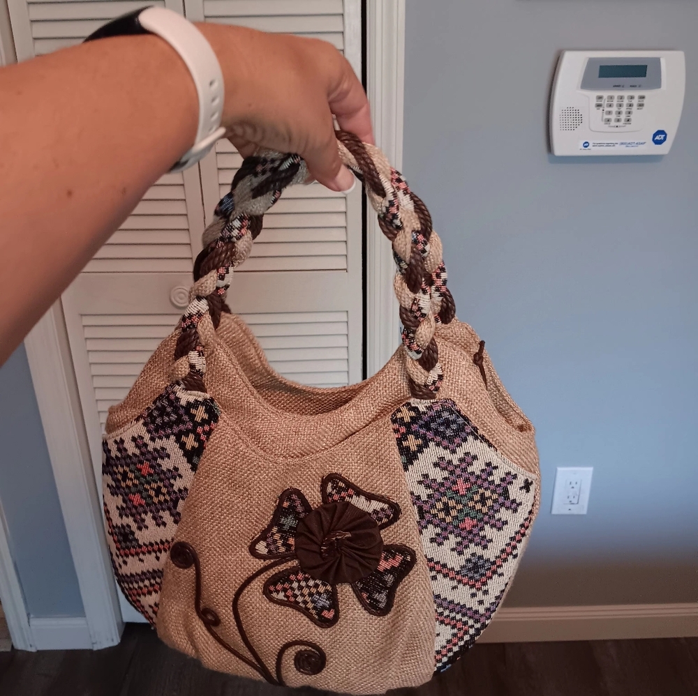Women's Boho Floral Patchwork Handcrafted Beige Brown Mini Bag Unbranded